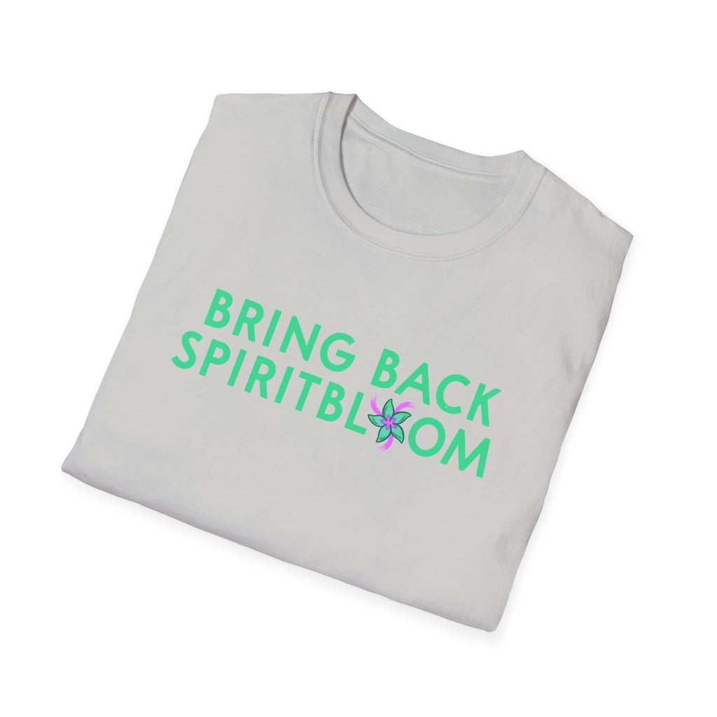 Bring Back Spiritbloom T-Shirt | Green Text with Purple Flower