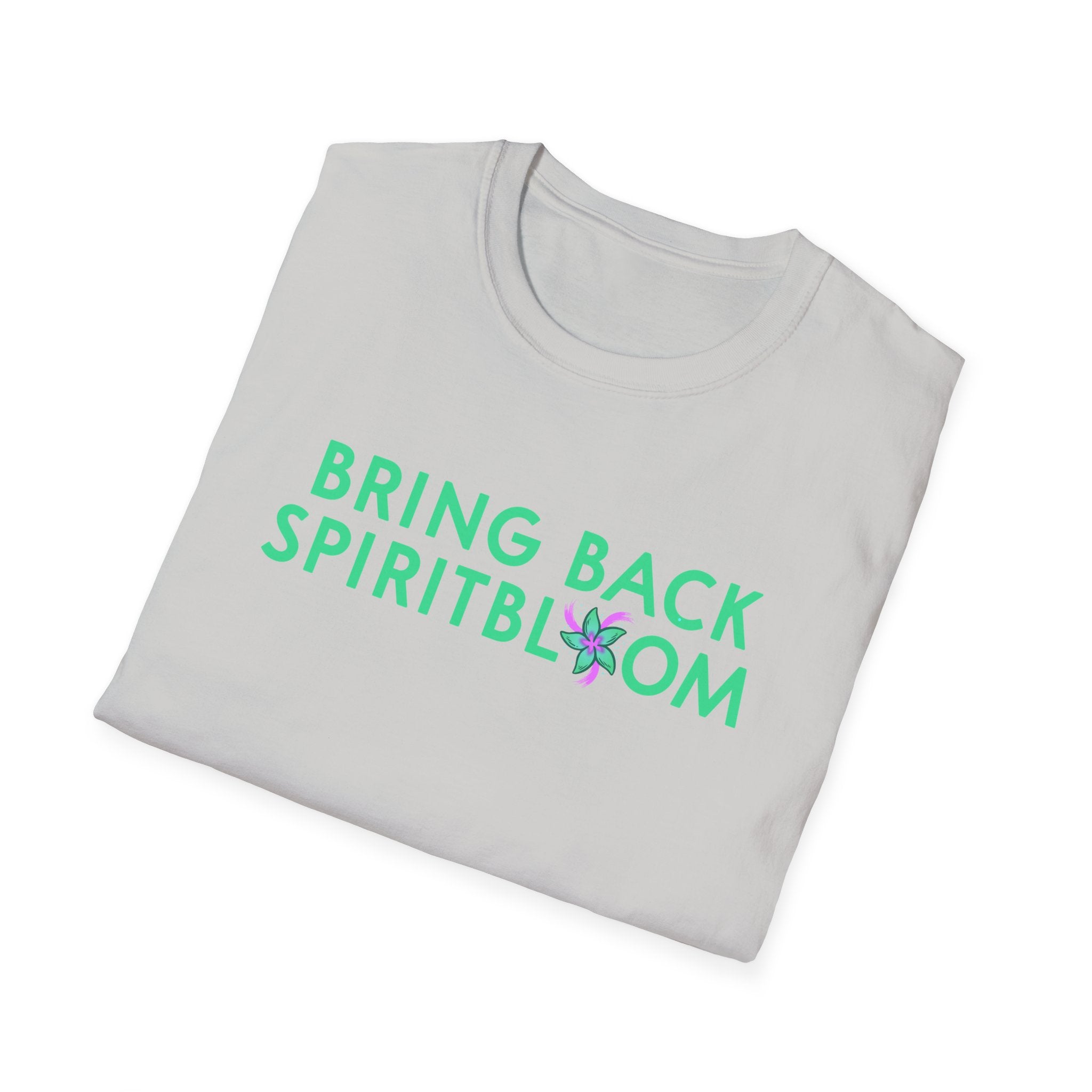 Bring Back Spiritbloom T-Shirt | Green Text with Purple Flower
