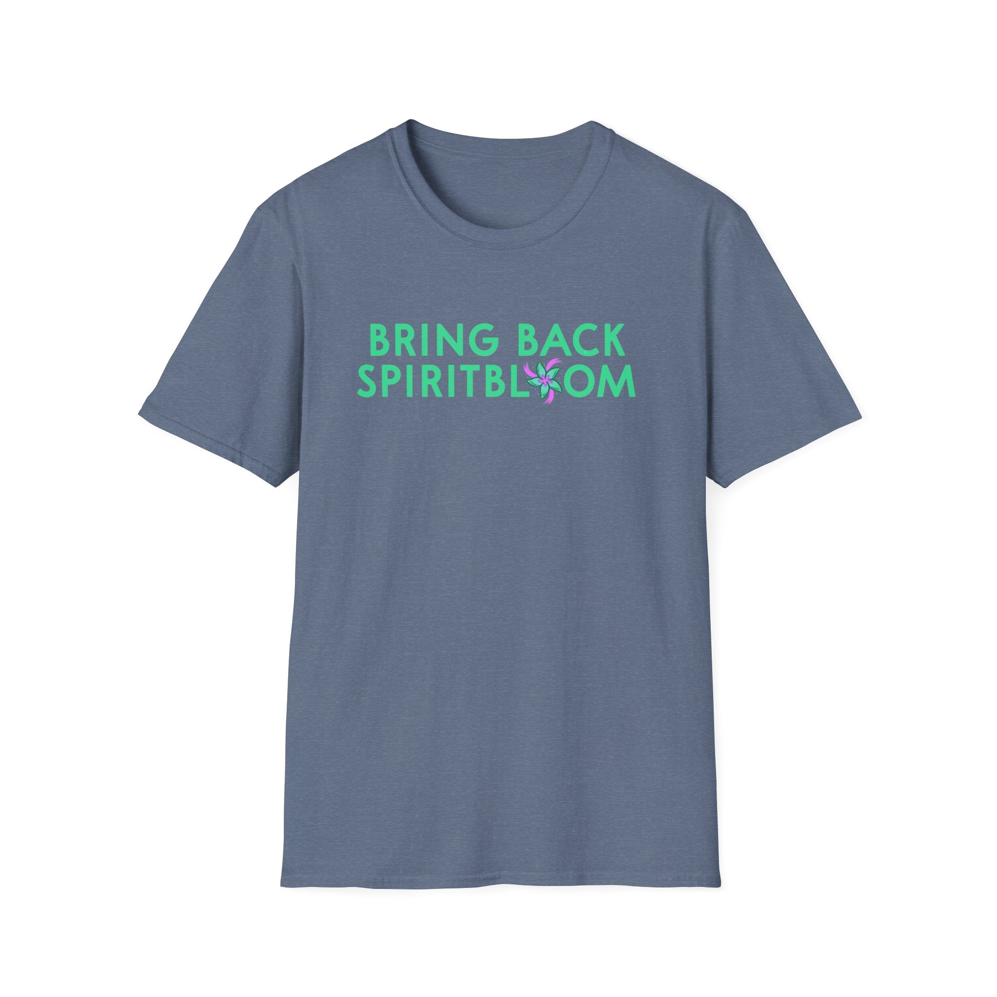 Bring Back Spiritbloom T-Shirt | Green Text with Purple Flower