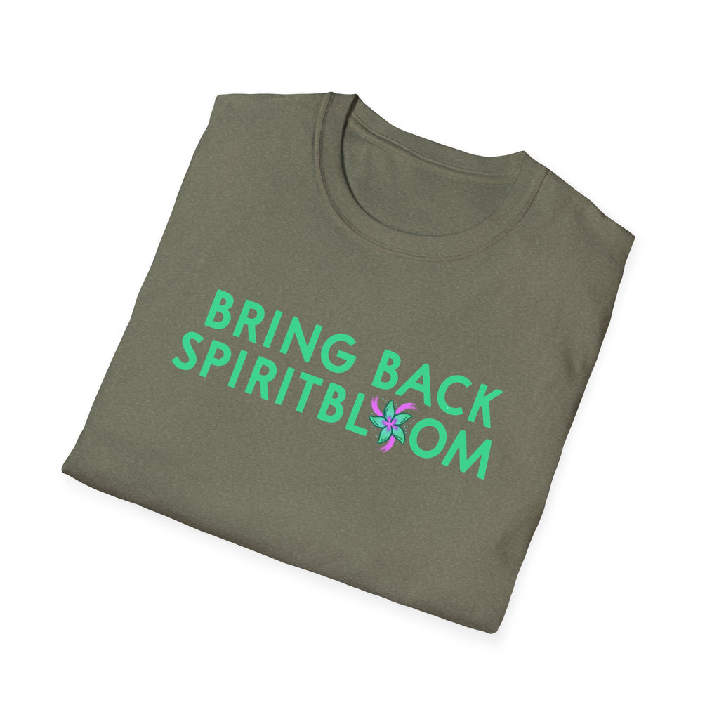 Bring Back Spiritbloom T-Shirt | Green Text with Purple Flower