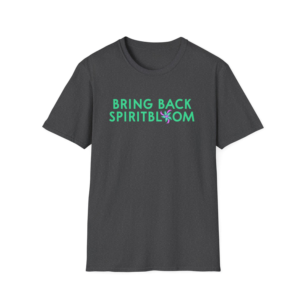 Bring Back Spiritbloom T-Shirt | Green Text with Purple Flower
