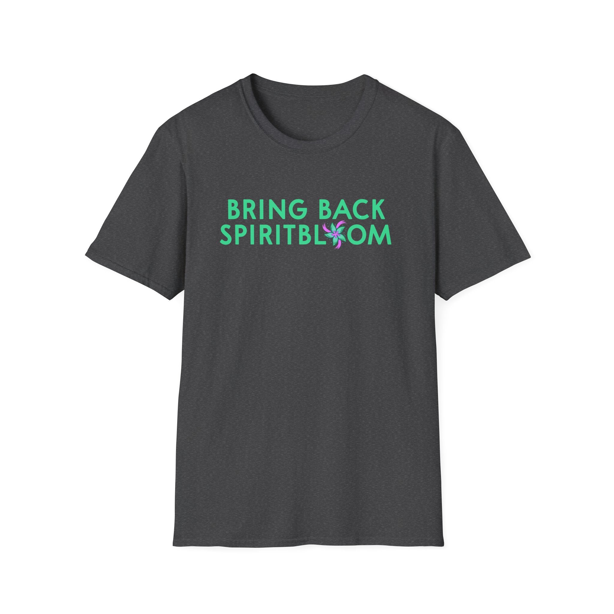 Bring Back Spiritbloom T-Shirt | Green Text with Purple Flower