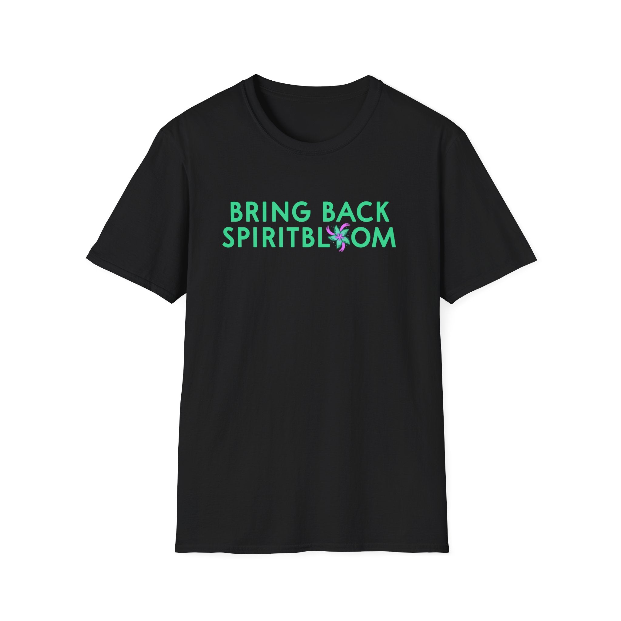 Bring Back Spiritbloom T-Shirt | Green Text with Purple Flower