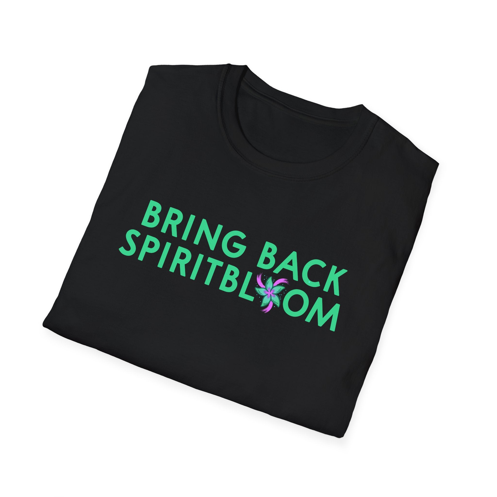 Bring Back Spiritbloom T-Shirt | Green Text with Purple Flower