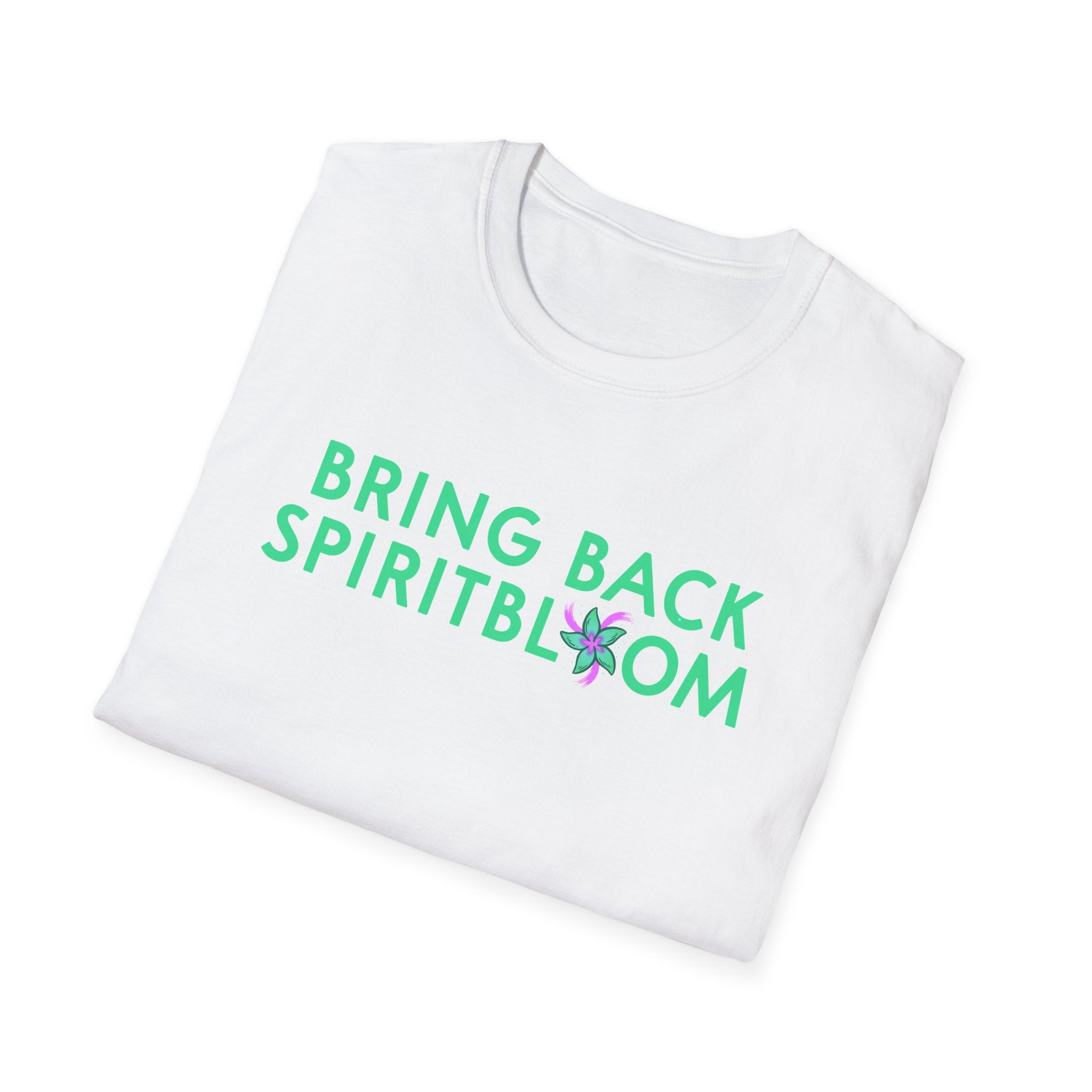 Bring Back Spiritbloom T-Shirt | Green Text with Purple Flower