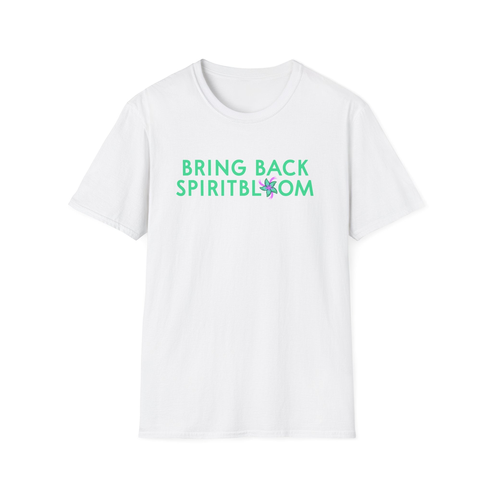 Bring Back Spiritbloom T-Shirt | Green Text with Purple Flower