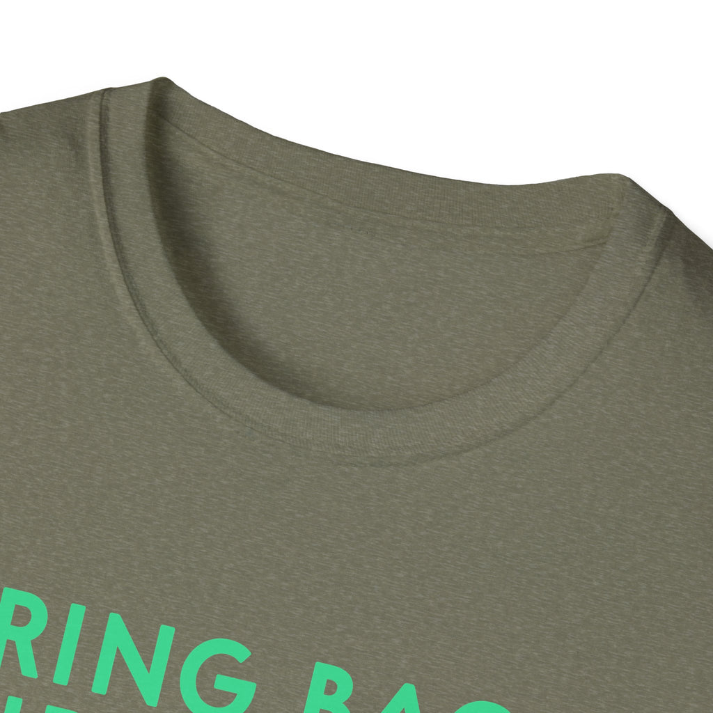 Bring Back Spiritbloom T-Shirt | Green Text with Purple Flower