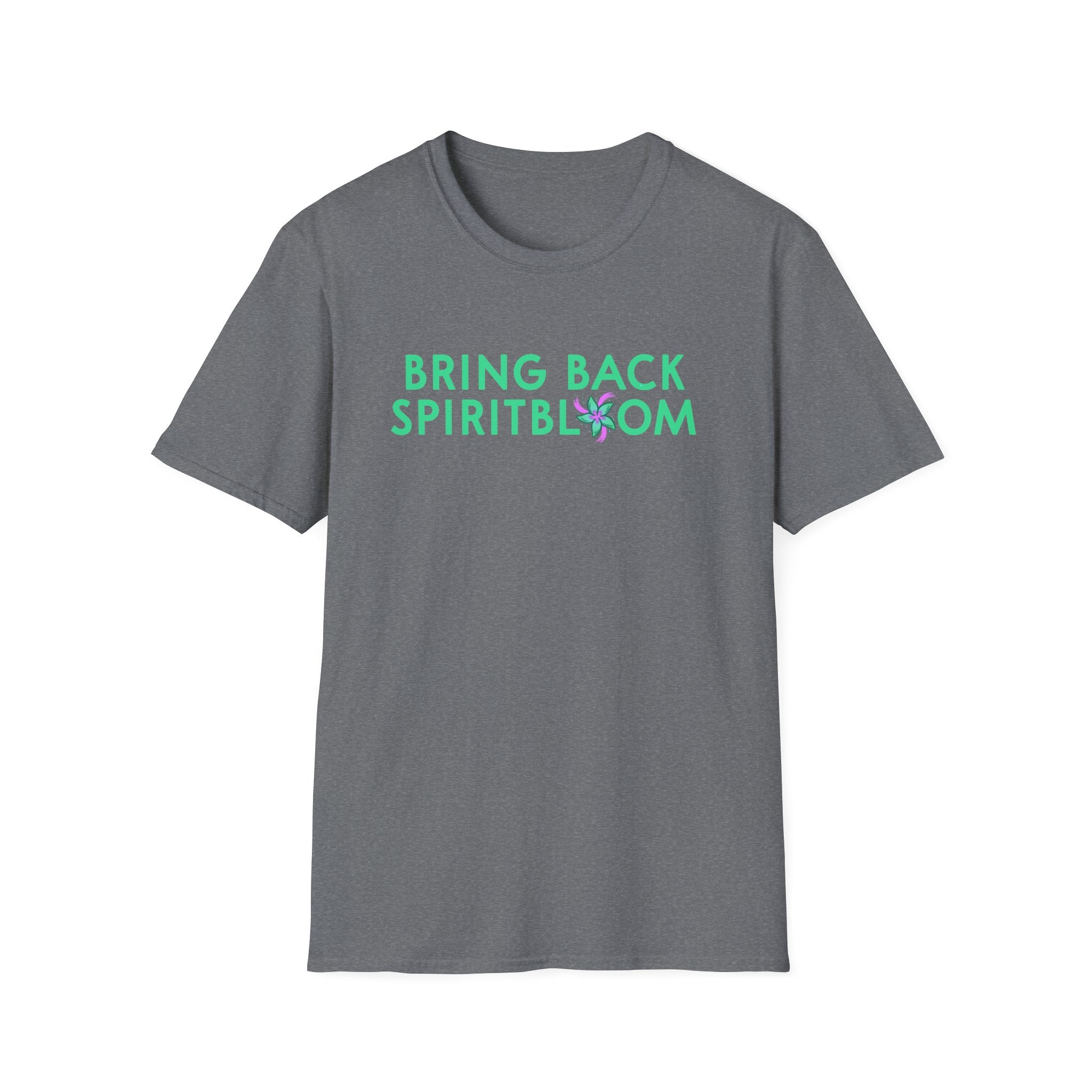 Bring Back Spiritbloom T-Shirt | Green Text with Purple Flower