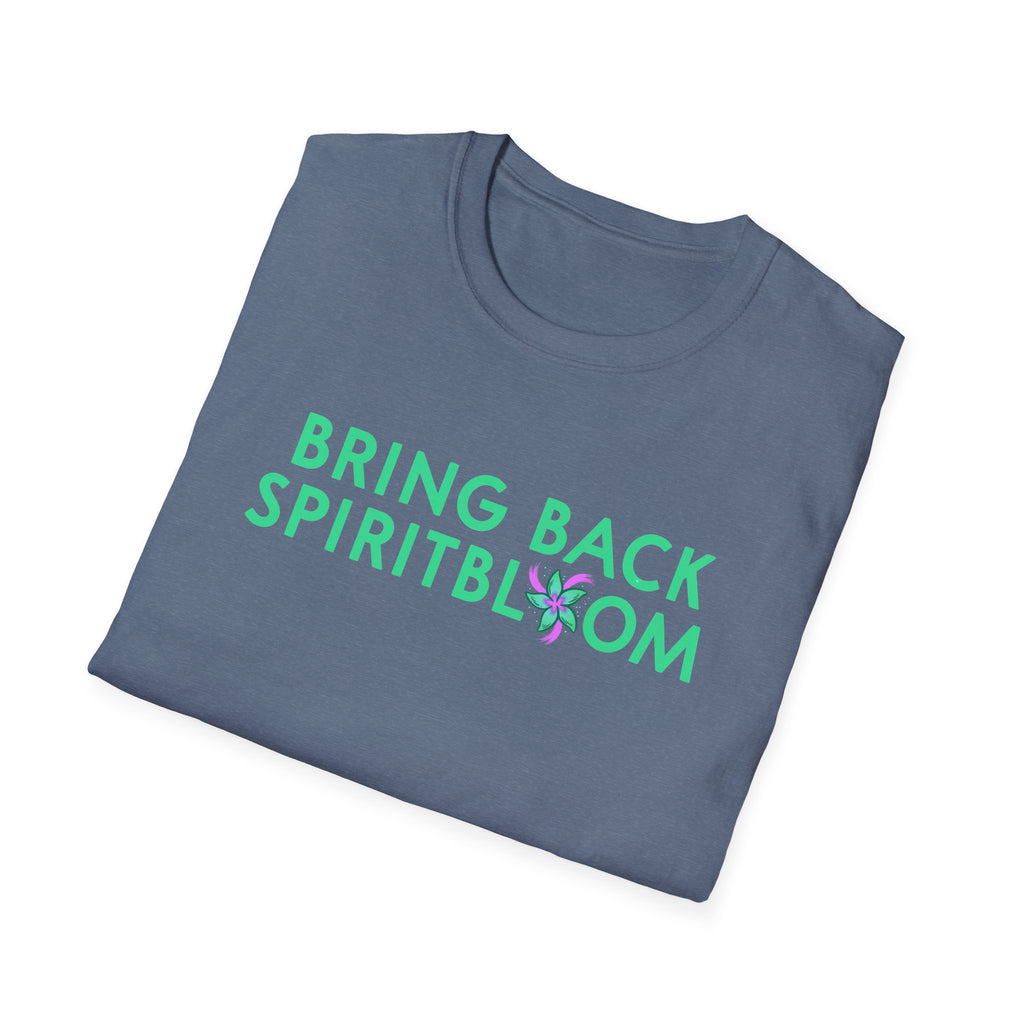 Bring Back Spiritbloom T-Shirt | Green Text with Purple Flower