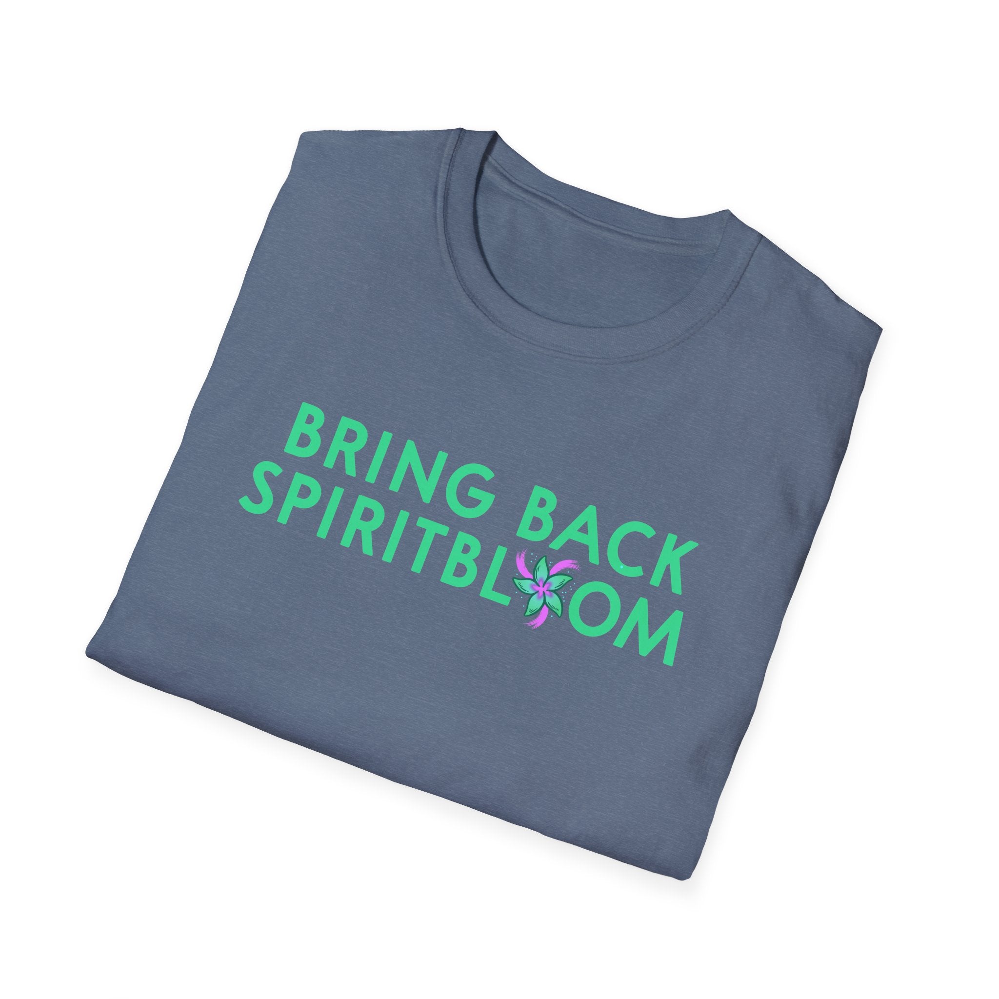 Bring Back Spiritbloom T-Shirt | Green Text with Purple Flower