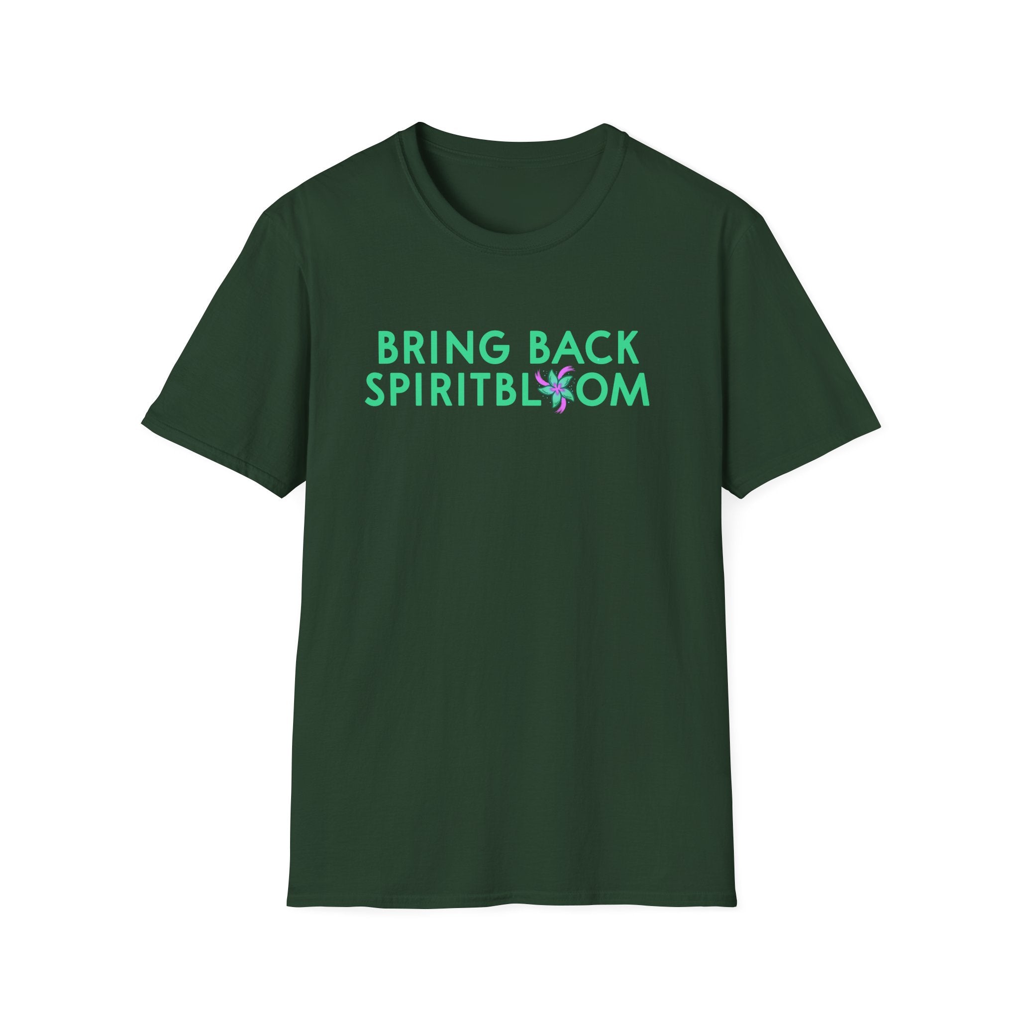 Bring Back Spiritbloom T-Shirt | Green Text with Purple Flower