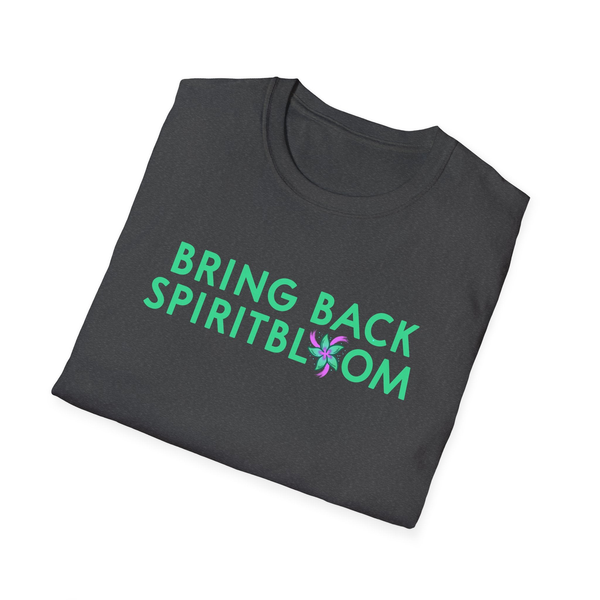 Bring Back Spiritbloom T-Shirt | Green Text with Purple Flower